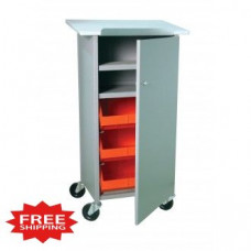 44"H Tray Shelf Bin Cart - Merchandising Stand with Full Locking Door