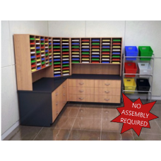 Mail Room Furniture - Complete Wood Mail Center with 104 Pockets, 15-3/4"D and Lower Storage Cabinets 36"D
