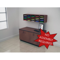 Mail Room Furniture - Wall Mount Wood 20 Pocket Mail Sorter with Lower Cabinet.