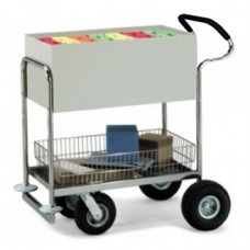 Deluxe Solid Medium Metal Mail Distribution Cart with Cushioned Ergo Handle and Rubber Bumpers