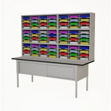 Mail Room Furniture 84"W, Triple Mail Sorter with Lower Table, 84 Pockets, Letter or Legal Depths