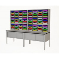 Mail Room Furniture and Office Organizers  96"W, Triple Sorter with Lower Table Complete!, 96 Pockets, your choice of Letter or Legal Depths