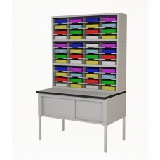 Mailroom Furniture 48"W, Triple Mail Sorter with Lower Table Complete! 48 Pockets, Letter or Legal Depths