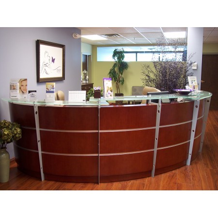 12 Cherry Veneer Reception Desk With Glass Top Free Freight
