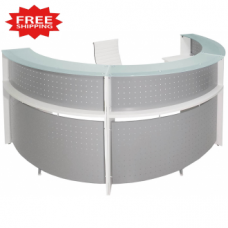 White Half Round Glass Top Reception Desk - FREE FREIGHT