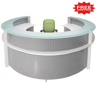 White Semi Circle Glass Top Reception Desk - FREE FREIGHT