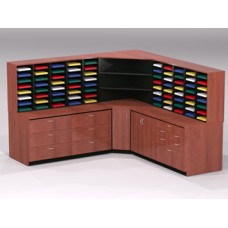 Mail Room Furniture - Complete Custom Wood Mail Center with 80 Pockets and Storage