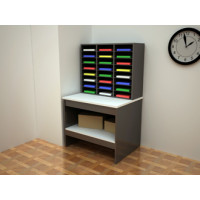 Mail Room Furniture - Attractive 24 Pocket Wood Mail Sorter and Wood Table