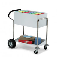 Medium Solid Metal Mail Delivery and File Cart With Ergo Handle and Rear Air Tires