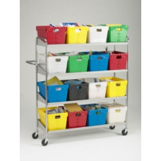 Extra Long Four Shelf Mobile 16 Bin Distribution Cart - Totes not Included
