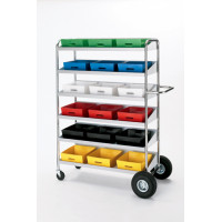 Mail Room, Warehouse and Office Carts Super Capacity Movable Bin Mail Distribution Cart with Grey Shelves