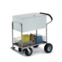 Deluxe Solid Medium Metal Mail Distribution Cart with Locking Top and Cushioned Ergo Handle