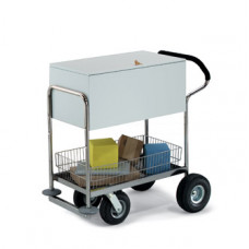 Solid Medium Metal Mail Distribution Cart with Locking Top and Cushioned Ergonomic Handle