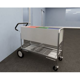 Long Solid Metal Mail Delivery and File Cart 10" Rear Tires and Easy Push Handle