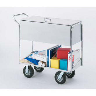 Long Solid Metal Mail Cart with Locking Top 
