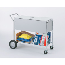 Long Solid Metal Mail and File Cart with Locking Top and 10" Rear Tires