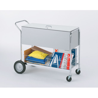 Long Solid Metal Mail Cart with Locking Top and 10" Rear Tires