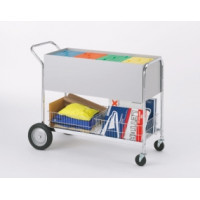 Long Solid Metal Mail Distribution Cart with 10" Rear Tires