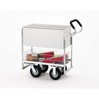 Medium Solid Metal Mail Cart with Ergonomic Handle and Locking Top 