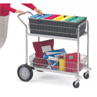 Medium Wire Basket Mail Cart or Office Distribution with Front Bumpers