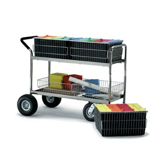 Mail Room and Office Carts Long Wire Basket Mail Delivery Cart with Cushion Grip