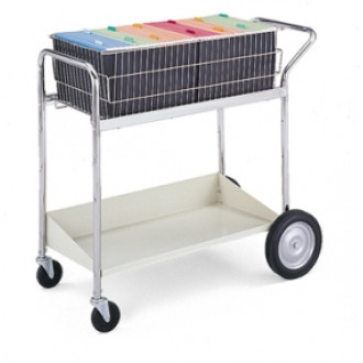 Medium Wire Basket Mail Distribution Cart with Lower Shelf