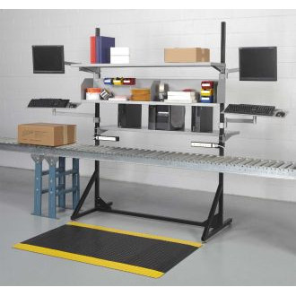 Conveyor Packing Station with Duel Monitor Brackets 59"W and Adjustable Shelves 